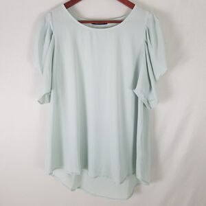 Bluheaven Shirt Womens Medium Top Short Cold‎ Shoulder Puff Sleeve Round Neck